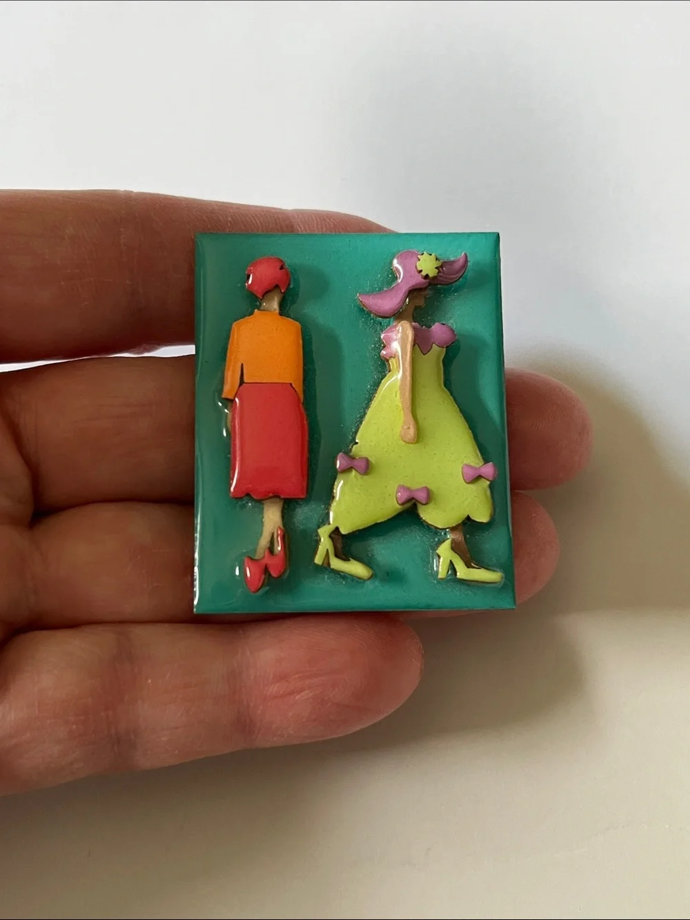 Vintage Lucinda 3D Women Brooch Pin Colorful Ladies Figural Hand Painted